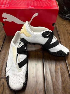 Women’s Mostro Perf Puma White and Black Driving Sneakers